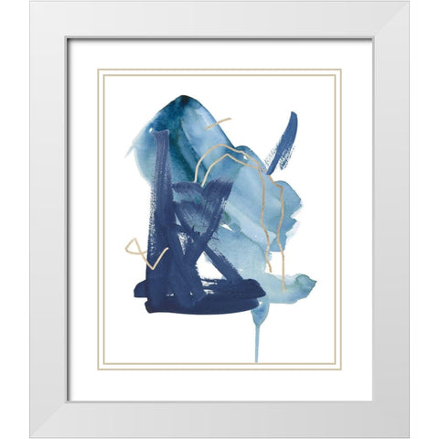 Indigo Collide II White Modern Wood Framed Art Print with Double Matting by Wang, Melissa