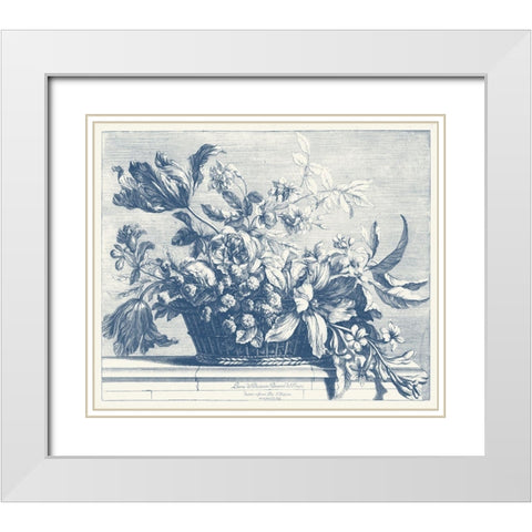 Navy Basket of Flowers I White Modern Wood Framed Art Print with Double Matting by Baptiste, Glovanni