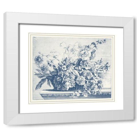 Navy Basket of Flowers II White Modern Wood Framed Art Print with Double Matting by Baptiste, Glovanni