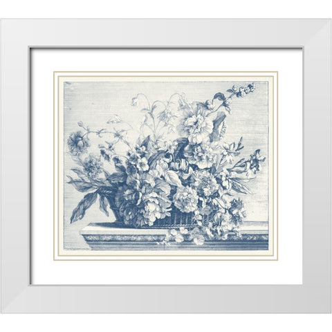 Navy Basket of Flowers II White Modern Wood Framed Art Print with Double Matting by Baptiste, Glovanni