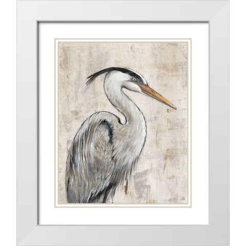 Grey Heron I White Modern Wood Framed Art Print with Double Matting by OToole, Tim
