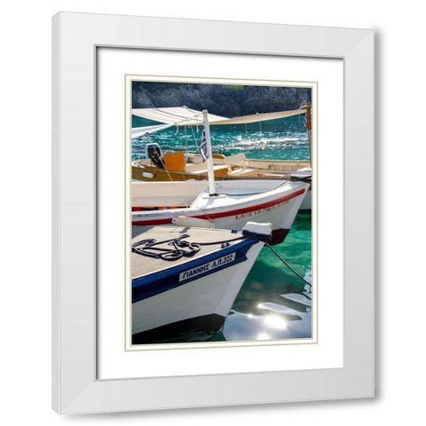 Workboats of Corfu, Greece I White Modern Wood Framed Art Print with Double Matting by DeNardo, Laura