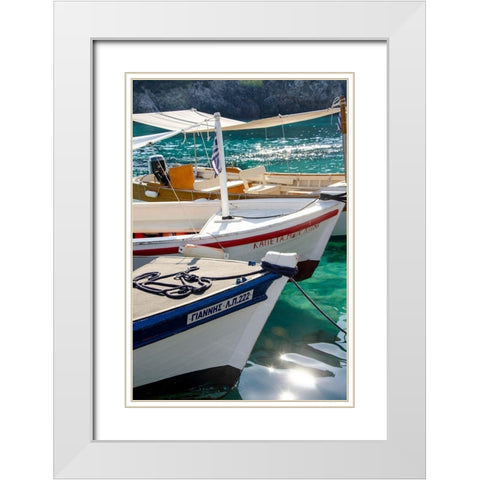 Workboats of Corfu, Greece I White Modern Wood Framed Art Print with Double Matting by DeNardo, Laura