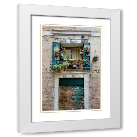 Italian Window Flowers I White Modern Wood Framed Art Print with Double Matting by DeNardo, Laura