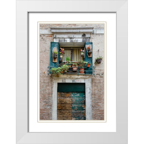 Italian Window Flowers I White Modern Wood Framed Art Print with Double Matting by DeNardo, Laura