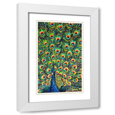 Lavish Peacock I White Modern Wood Framed Art Print with Double Matting by Vitaletti, Carolee