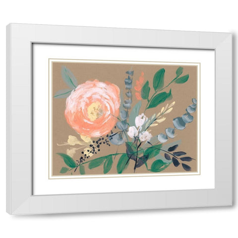 Flowers on Mocha II White Modern Wood Framed Art Print with Double Matting by Goldberger, Jennifer