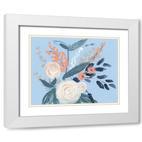 Eucalyptus Bouquet on Blue II White Modern Wood Framed Art Print with Double Matting by Goldberger, Jennifer