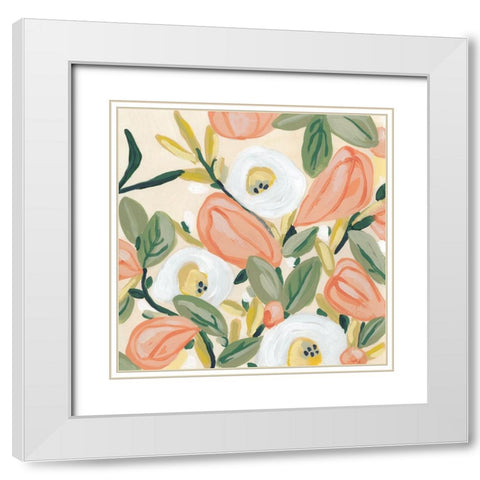Gleeful Garden I White Modern Wood Framed Art Print with Double Matting by Vess, June Erica