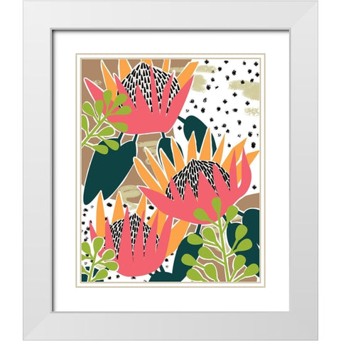 King Protea II White Modern Wood Framed Art Print with Double Matting by Wang, Melissa