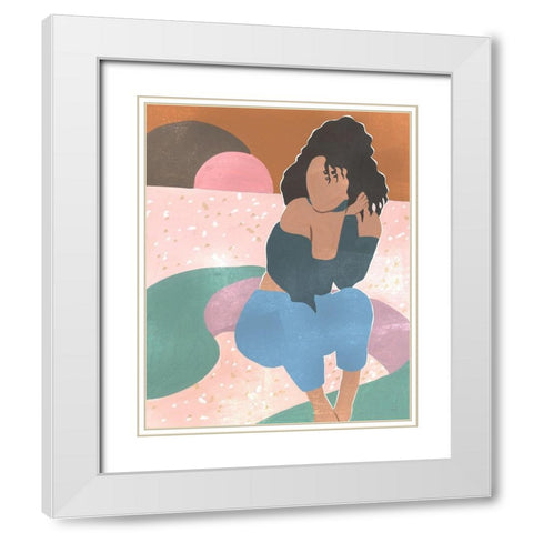 Curly Lady II White Modern Wood Framed Art Print with Double Matting by Wang, Melissa