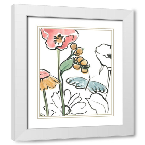 Boho Florals V White Modern Wood Framed Art Print with Double Matting by Vess, June Erica