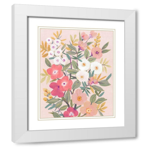 Pretty Pink Floral I White Modern Wood Framed Art Print with Double Matting by OToole, Tim