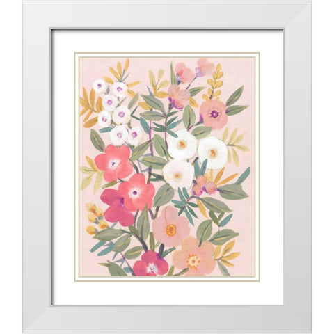 Pretty Pink Floral I White Modern Wood Framed Art Print with Double Matting by OToole, Tim
