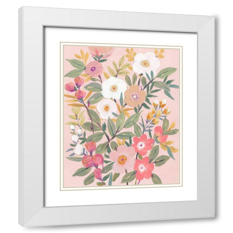 Pretty Pink Floral II White Modern Wood Framed Art Print with Double Matting by OToole, Tim