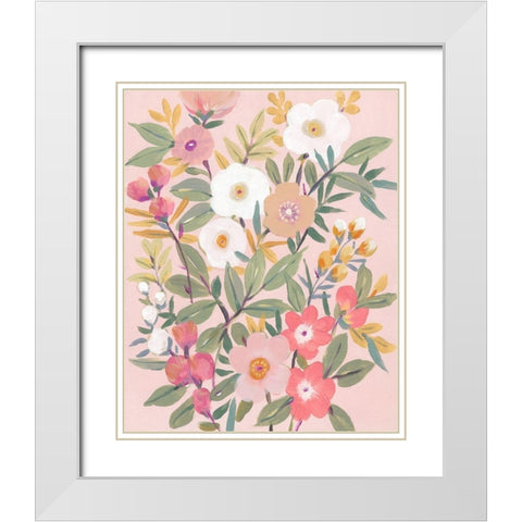 Pretty Pink Floral II White Modern Wood Framed Art Print with Double Matting by OToole, Tim