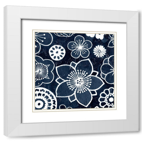 Navy Cascade I White Modern Wood Framed Art Print with Double Matting by Meagher, Megan