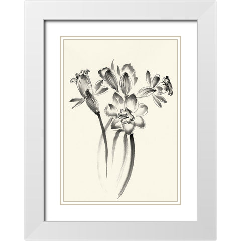 Ink Wash Floral I - Daffodils White Modern Wood Framed Art Print with Double Matting by Rae, Nan
