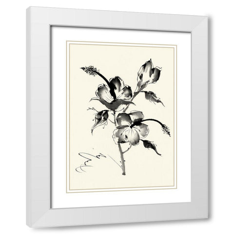 Ink Wash Floral III - Hibiscus White Modern Wood Framed Art Print with Double Matting by Rae, Nan