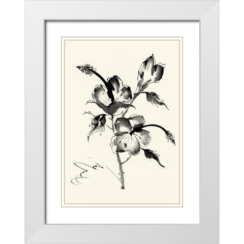Ink Wash Floral III - Hibiscus White Modern Wood Framed Art Print with Double Matting by Rae, Nan