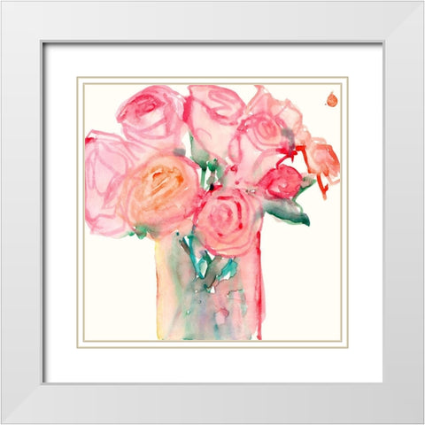 Cottage Roses II White Modern Wood Framed Art Print with Double Matting by Dixon, Samuel