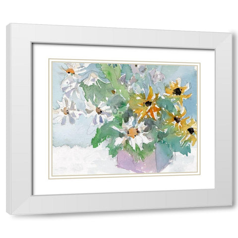 Daisies and Black Eyed Susans I White Modern Wood Framed Art Print with Double Matting by Dixon, Samuel