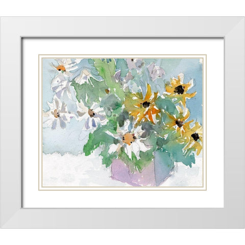 Daisies and Black Eyed Susans I White Modern Wood Framed Art Print with Double Matting by Dixon, Samuel