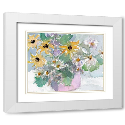 Daisies and Black Eyed Susans II White Modern Wood Framed Art Print with Double Matting by Dixon, Samuel