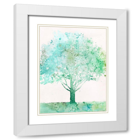 Aquamarine Tree I White Modern Wood Framed Art Print with Double Matting by Meagher, Megan