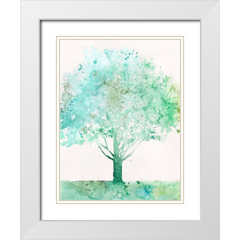 Aquamarine Tree I White Modern Wood Framed Art Print with Double Matting by Meagher, Megan