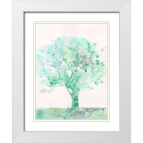Aquamarine Tree II White Modern Wood Framed Art Print with Double Matting by Meagher, Megan