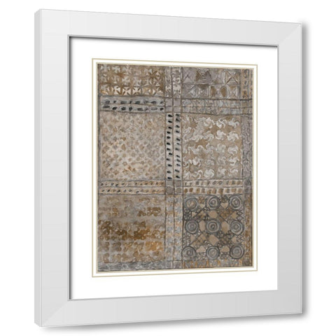 Aged Adinkra Cloth I White Modern Wood Framed Art Print with Double Matting by Dixon, Samuel