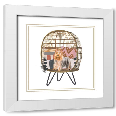 Pom Pom Pup I White Modern Wood Framed Art Print with Double Matting by Wang, Melissa