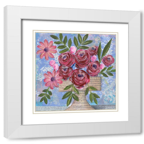 Rosa Bouquet I White Modern Wood Framed Art Print with Double Matting by Moore, Regina
