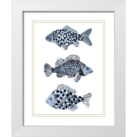 Blue Fish II White Modern Wood Framed Art Print with Double Matting by Scarvey, Emma