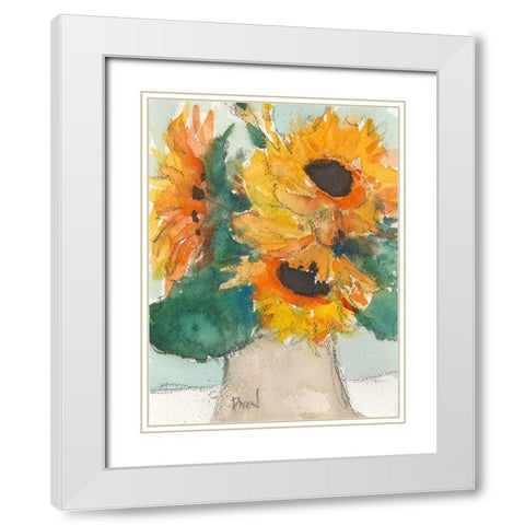 Rustic Sunflowers I White Modern Wood Framed Art Print with Double Matting by Dixon, Samuel