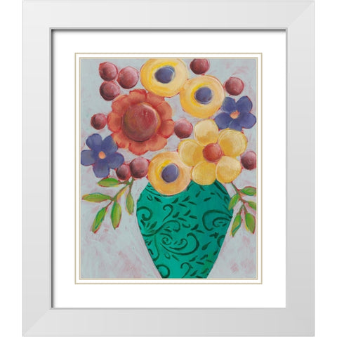 Sunny Floral I White Modern Wood Framed Art Print with Double Matting by Moore, Regina