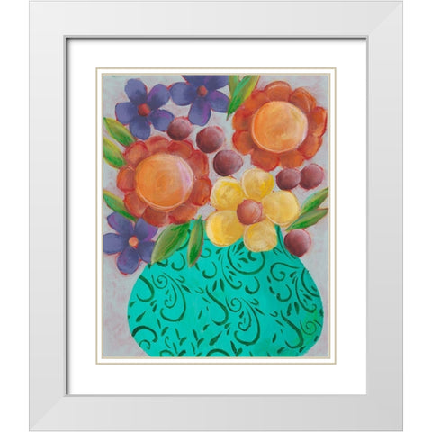 Sunny Floral II White Modern Wood Framed Art Print with Double Matting by Moore, Regina