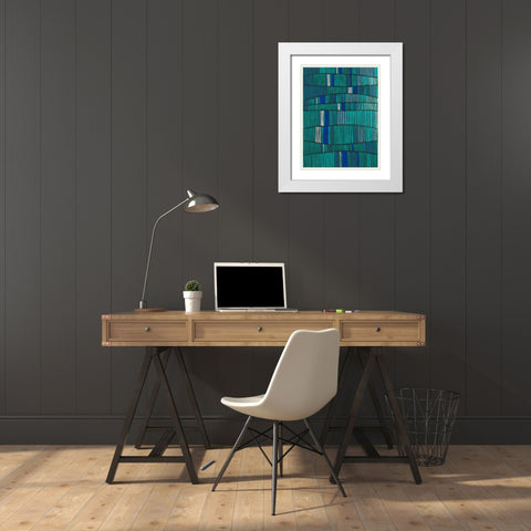 Teal Tribal I White Modern Wood Framed Art Print with Double Matting by Moore, Regina