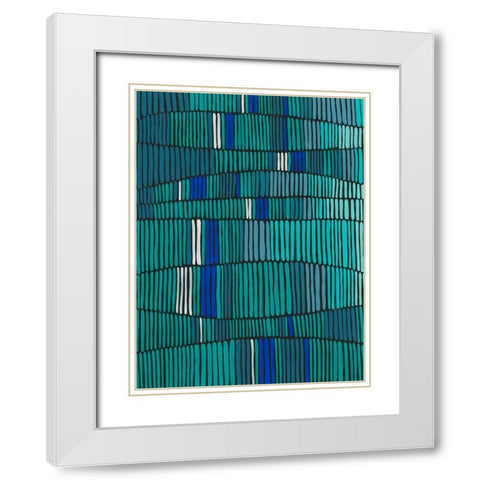 Teal Tribal I White Modern Wood Framed Art Print with Double Matting by Moore, Regina