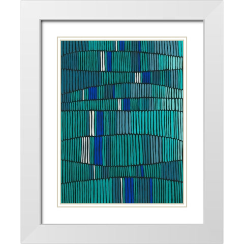 Teal Tribal I White Modern Wood Framed Art Print with Double Matting by Moore, Regina