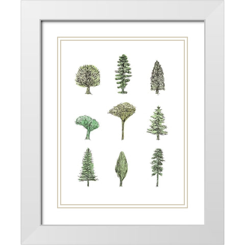 Collected Pines II White Modern Wood Framed Art Print with Double Matting by Wang, Melissa