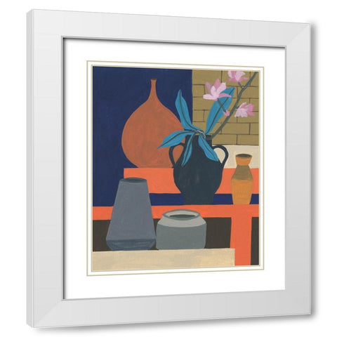 Vases on a Shelf I White Modern Wood Framed Art Print with Double Matting by Wang, Melissa