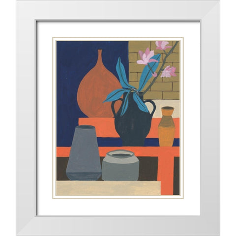 Vases on a Shelf I White Modern Wood Framed Art Print with Double Matting by Wang, Melissa