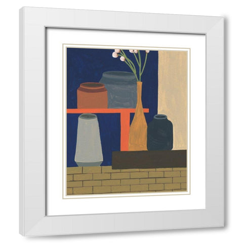 Vases on a Shelf II White Modern Wood Framed Art Print with Double Matting by Wang, Melissa