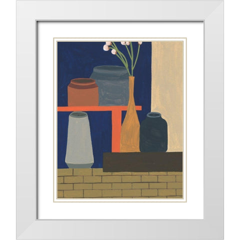 Vases on a Shelf II White Modern Wood Framed Art Print with Double Matting by Wang, Melissa