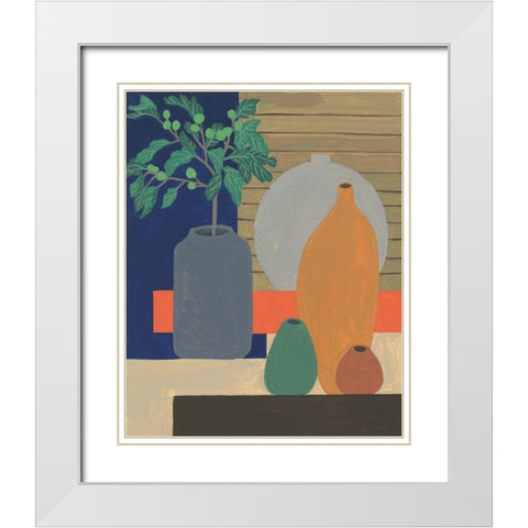 Vases on a Shelf III White Modern Wood Framed Art Print with Double Matting by Wang, Melissa