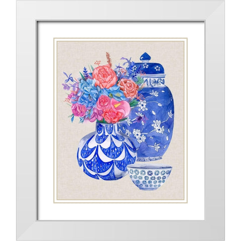 Delft Blue Vases I White Modern Wood Framed Art Print with Double Matting by Wang, Melissa