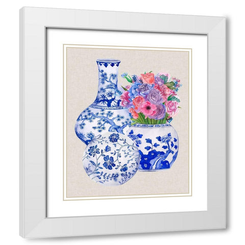 Delft Blue Vases II White Modern Wood Framed Art Print with Double Matting by Wang, Melissa