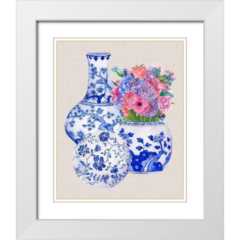 Delft Blue Vases II White Modern Wood Framed Art Print with Double Matting by Wang, Melissa